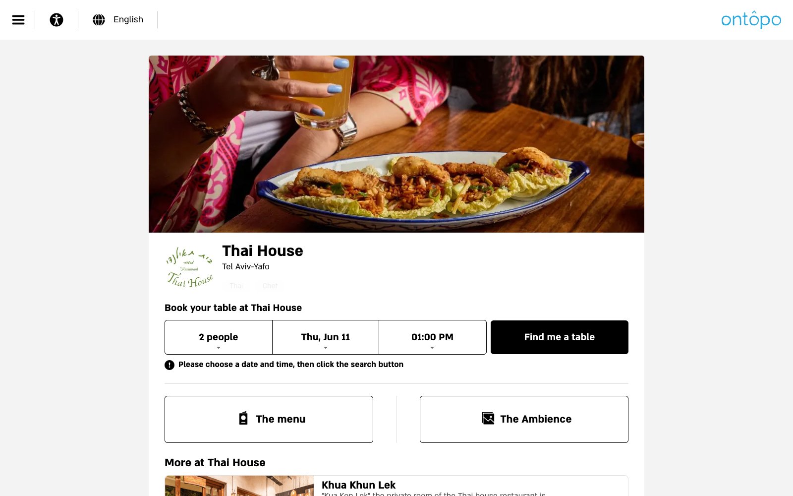 Thai House homepage hero