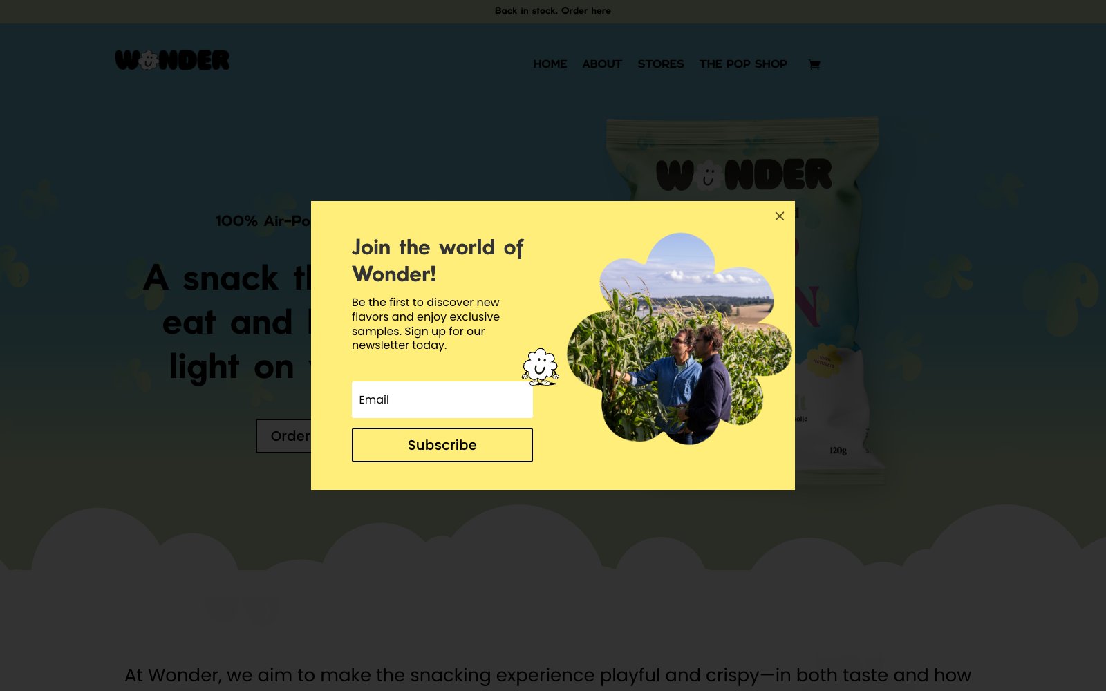 Wonder Popcorn homepage hero